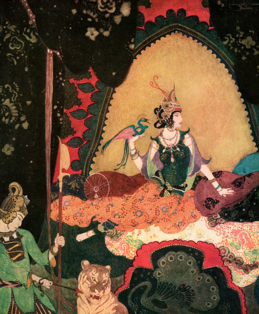 Layla drží ptáčka, Edmund Dulac od Edmund Dulac