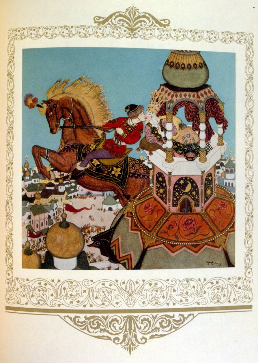 Princ líbá krásnou princeznu ve věži. Rusko" od Dulaca. od Edmund Dulac