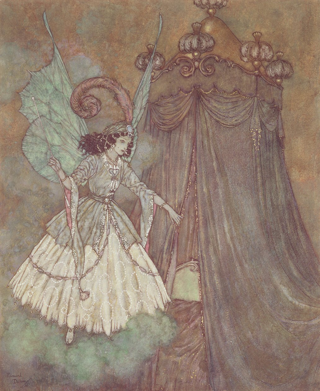 "Ocitla se tváří v tvář vznešené a krásné dámě", ilustrace z filmu "Kráska a zvíře". od Edmund Dulac