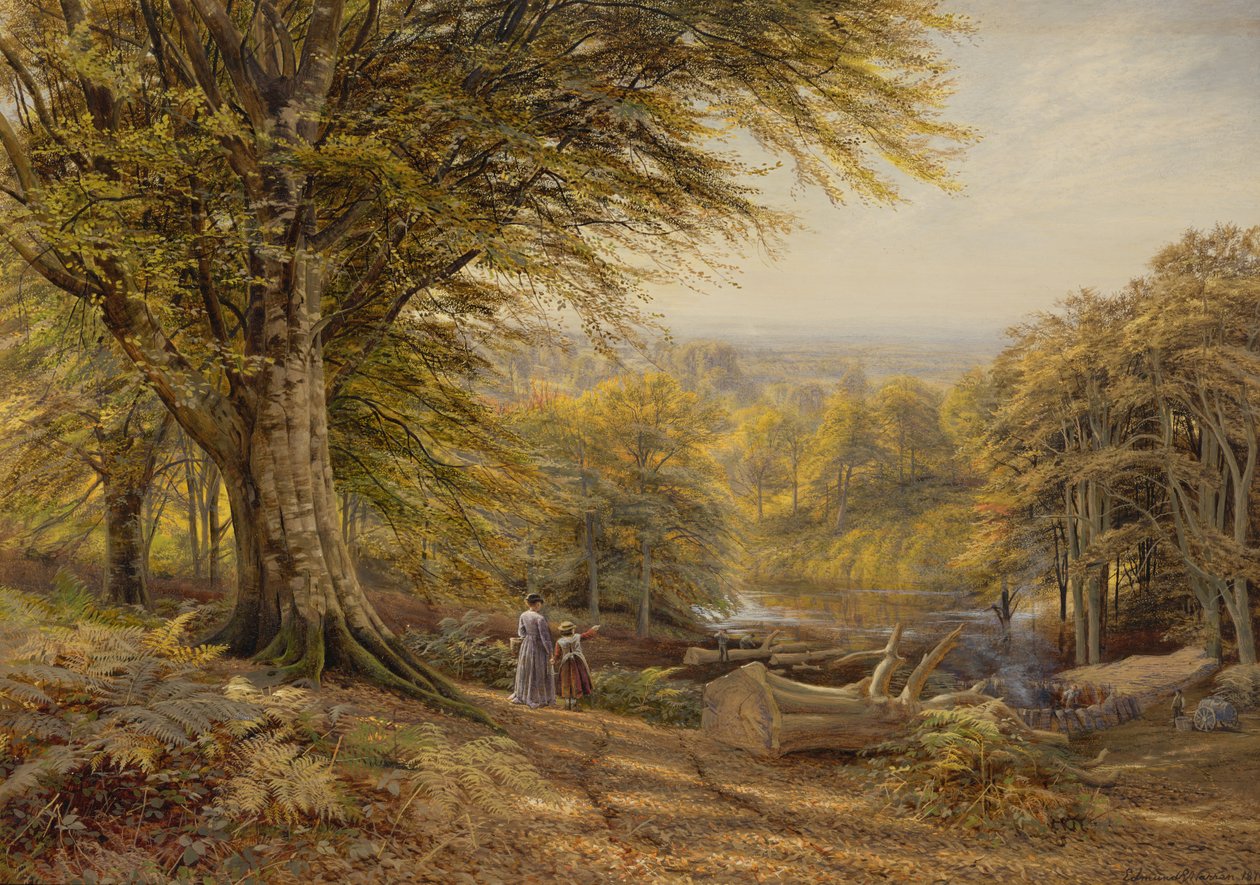 Hořáky na dřevěné uhlí poblíž Weybridge, Surrey, 1870 (wc & bodycolor na papíře) od Edmund George Warren