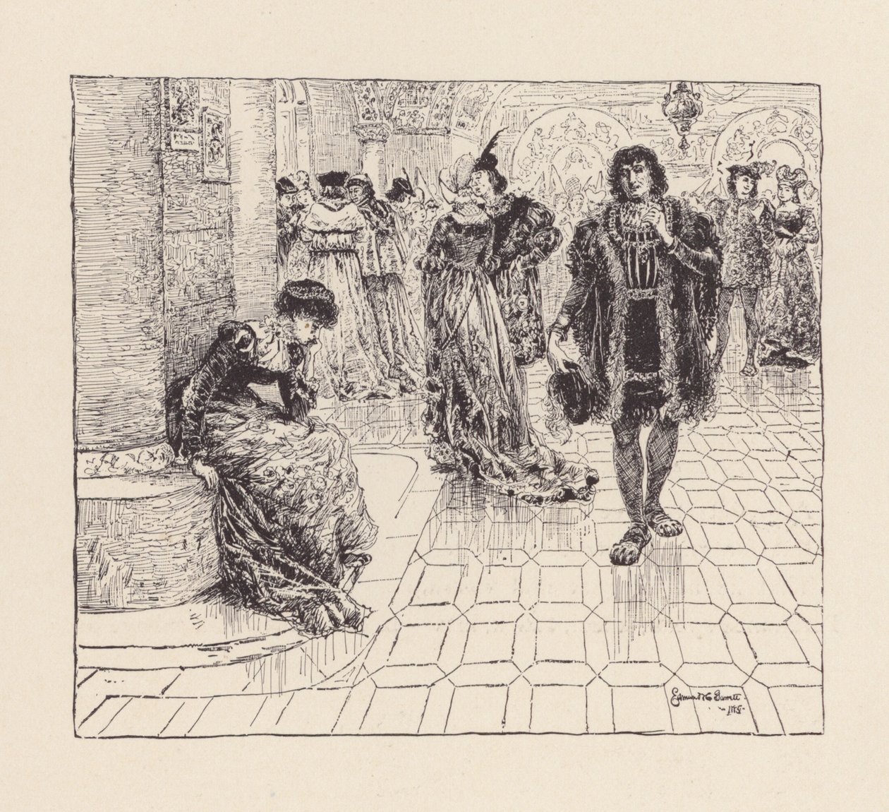 Ilustrace k filmu Předvečer svaté Anežky od Johna Keatse (litografie) od Edmund Henry Garrett