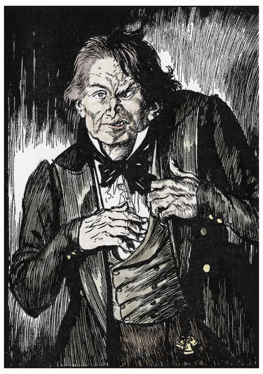 Pan Hyde se po požití protilátky promění v doktora Jekylla, Ilustrace Edmunda Josepha Sullivana (1869-1933) k románu L