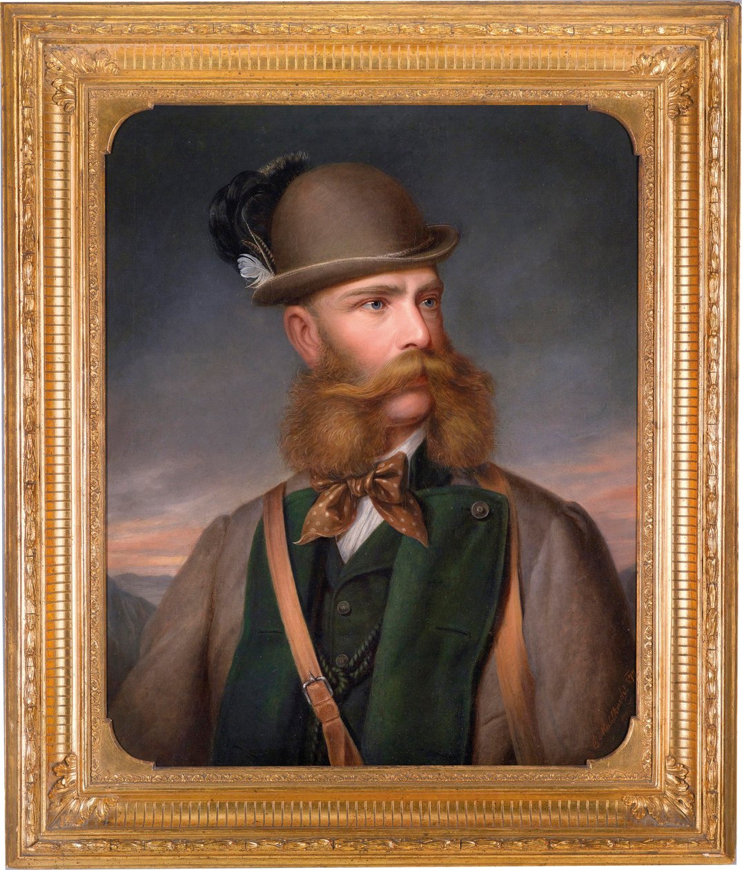 Portrét Františka Josefa I. Rakouského (1830-1916) v loveckém náčiní. Obraz Edmunda Mahlknechta (1820-1903), olej na plátně od Edmund Mahlknecht