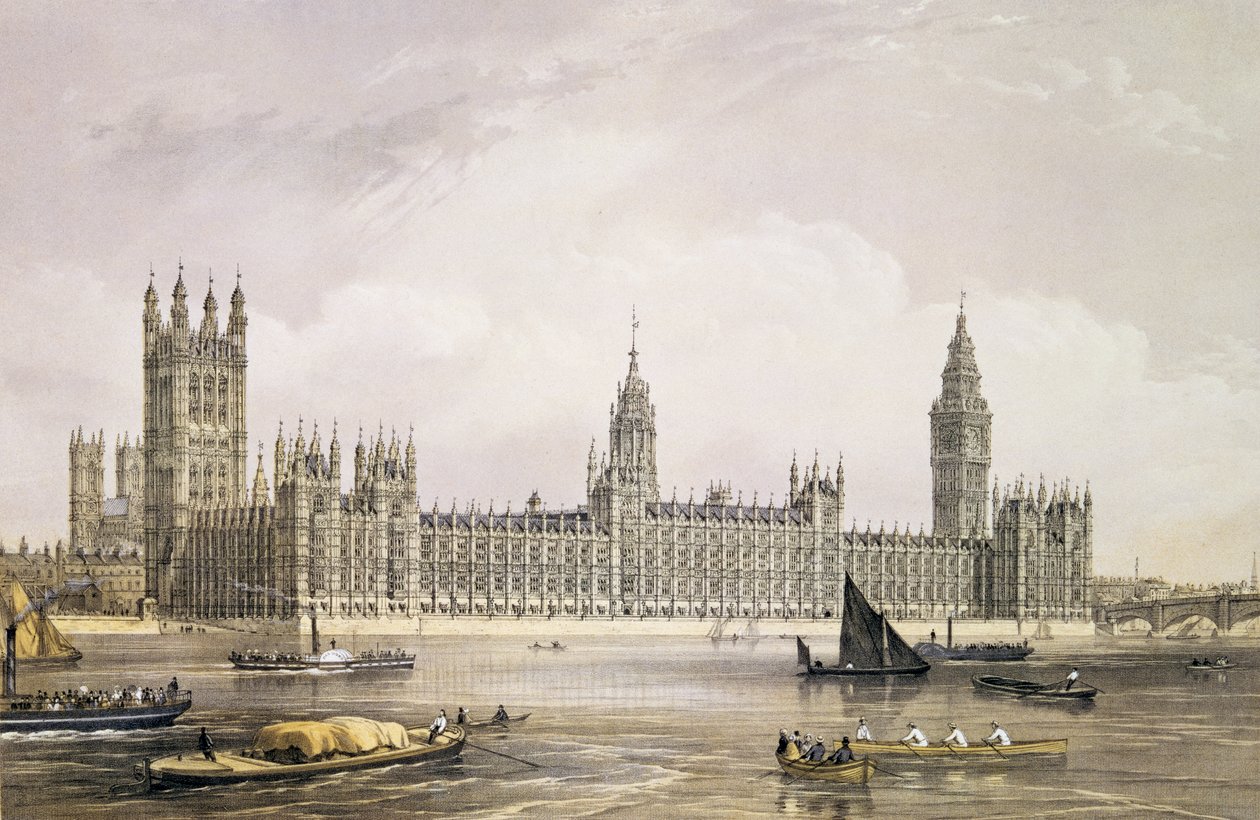 The New Houses of Parliament, vyrytý Thomas Picken (fl.1838-d.1870) pub. 1852 od Lloyd Bros. und Co. (litografie) od Edmund Walker
