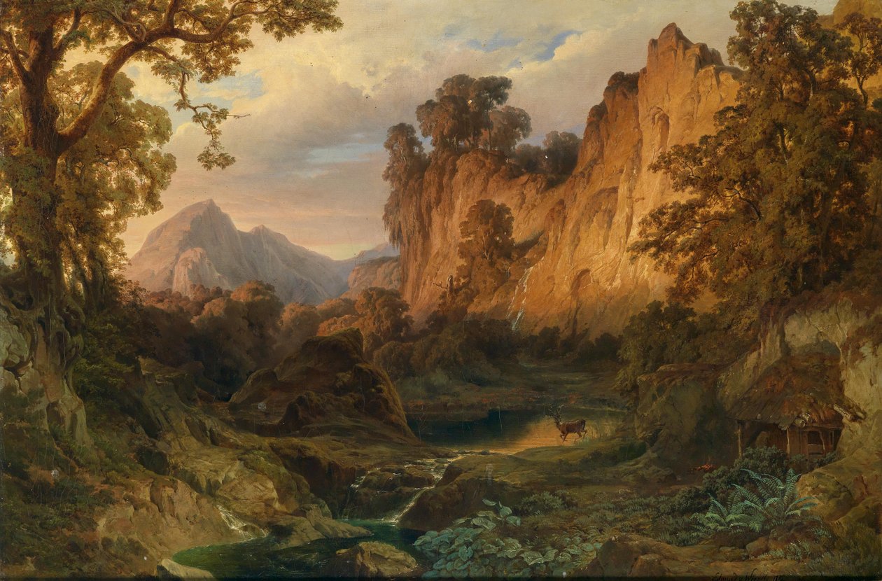Edmund von Wörndle Romantická krajina ve večerním světle 1859 od Edmund von Wörndle