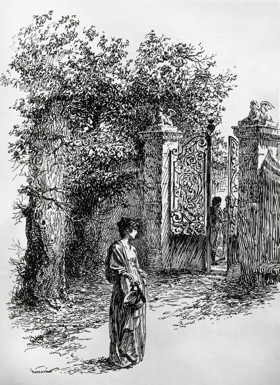 Žena před bránou, ilustrace pro Bouře, Satet, Turín od Edoardo Calandra