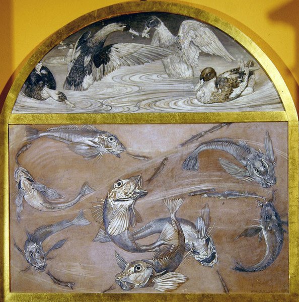 Diptych: Ryby a kachny v rybníku (tempera na kartě) od Edoardo Gioja