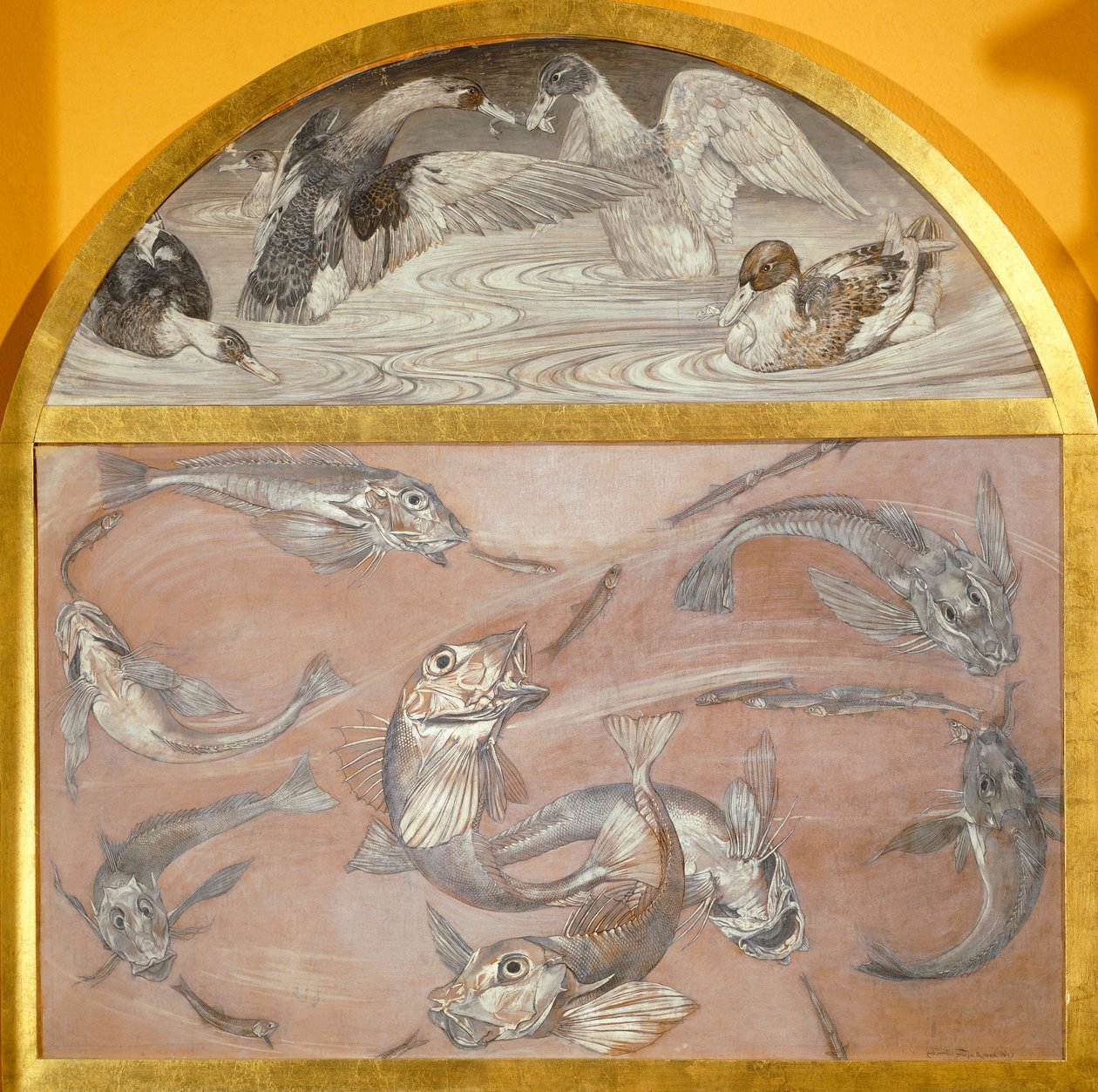 Diptych s rybami a kachnami v rybníku (tempera na kartě,) od Edoardo Gioja