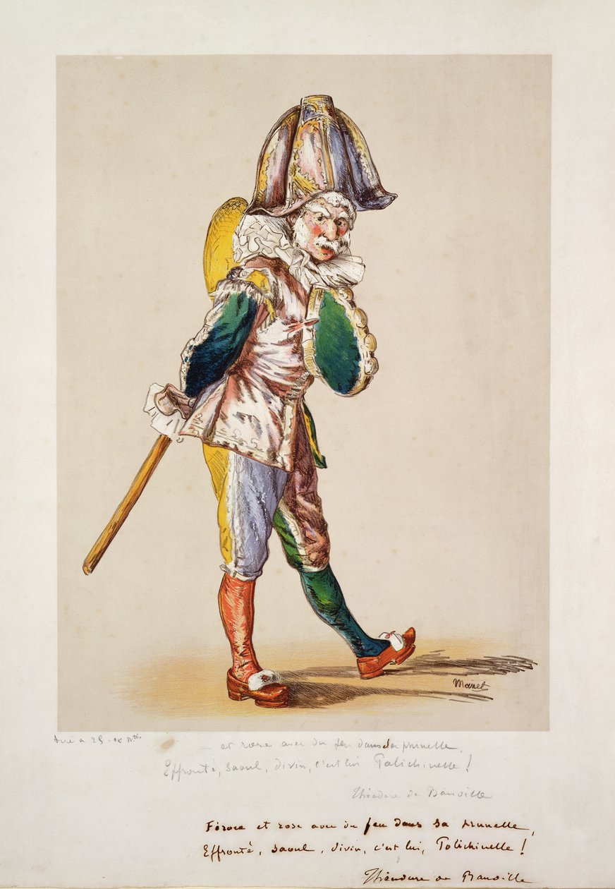 Polichinelle, 1876 (barevná litografie, bílý kvaš a čb na papíře) od Édouard Manet