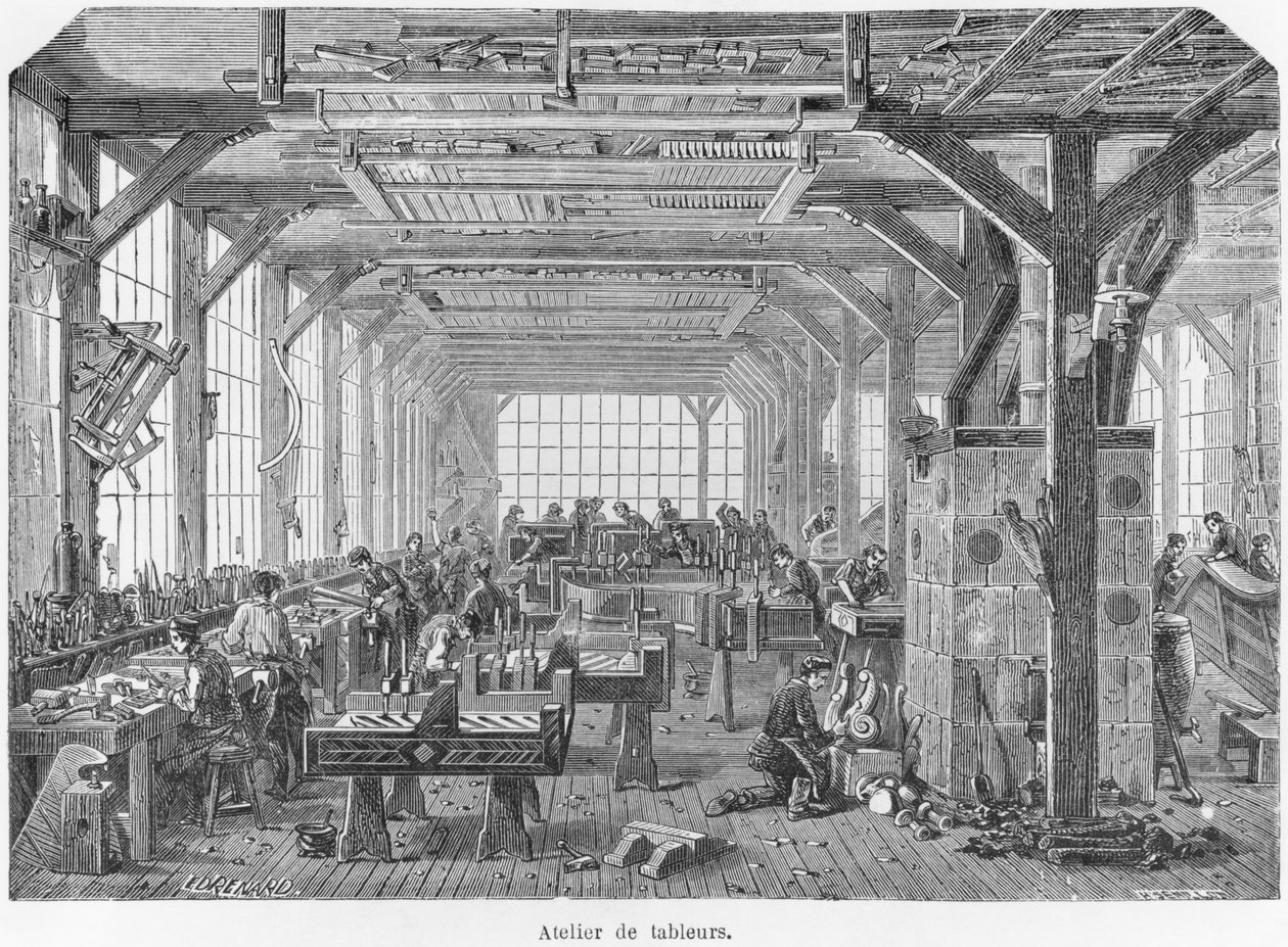 Dílna výrobců klavírů Pleyel během Druhého císařství, ilustrace z „Les Grandes Usines“ od Juliena Turgana, kolem roku 1880 od Edouard Renard