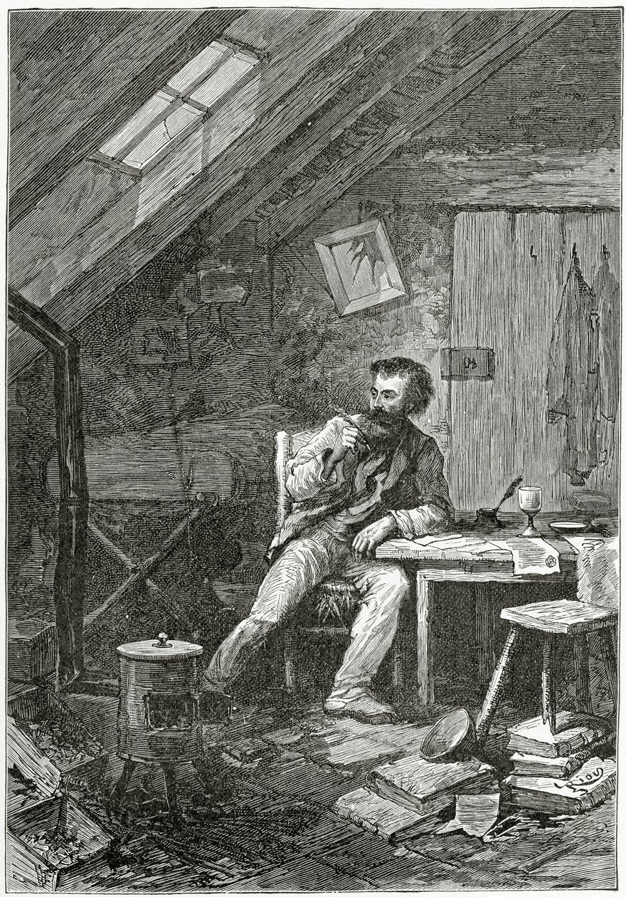 V podkroví, 19. století (č. rytina) od Edouard Riou