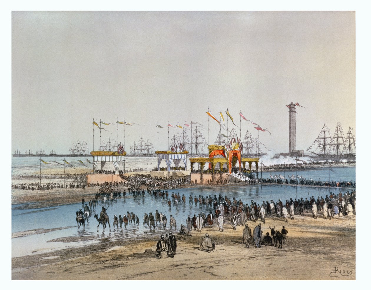„Te Deum“ v Port Said, pro inauguraci Suezského průplavu císařovnou Eugenií v roce 1869, vyryl Jules Didier (1831-c.80) (viz originál wc 82990) od Edouard Riou