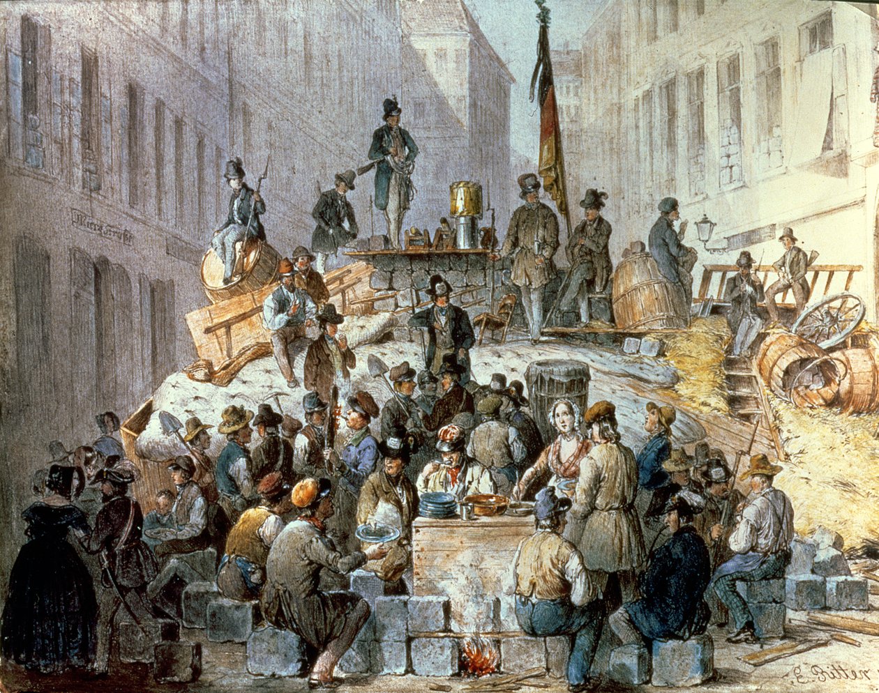 Barikády na Marzstrasse, Vídeň, 1848 od Edouard Ritter