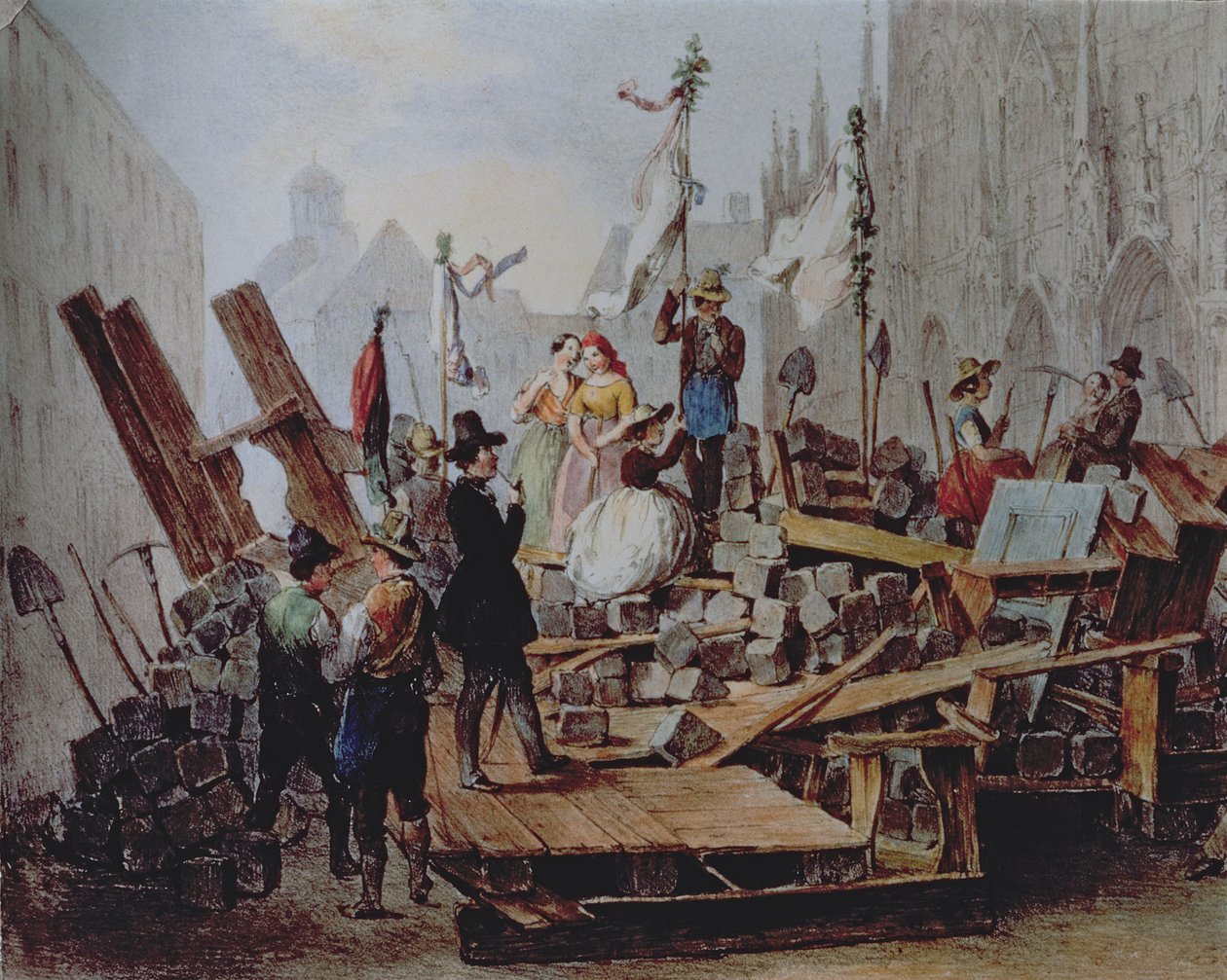 Barikády na Stephansplatzu, Vídeň, 1848 od Edouard Ritter