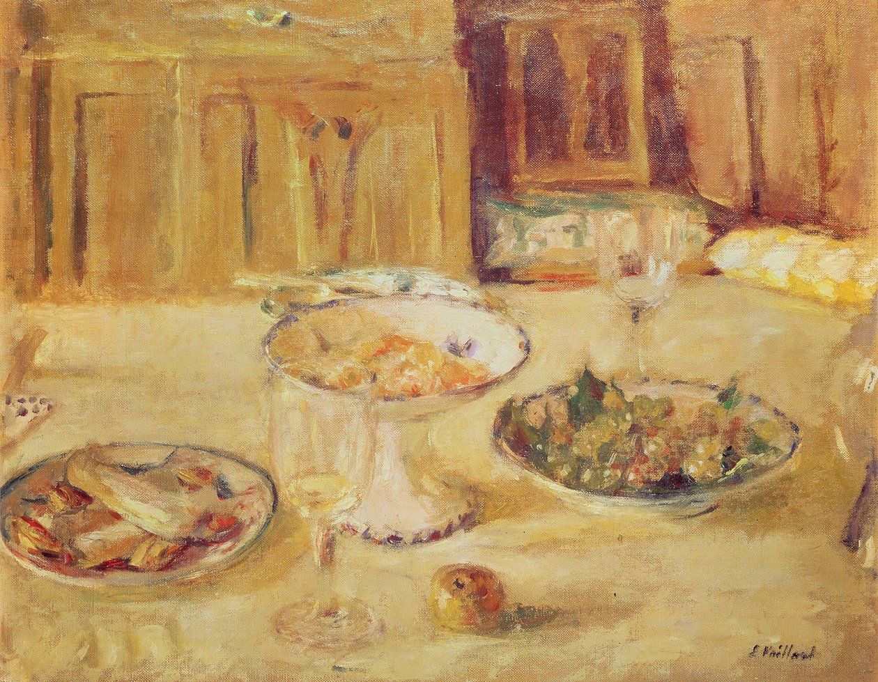 Mísy ovoce a sušenky a sklenice na víno od Edouard Vuillard