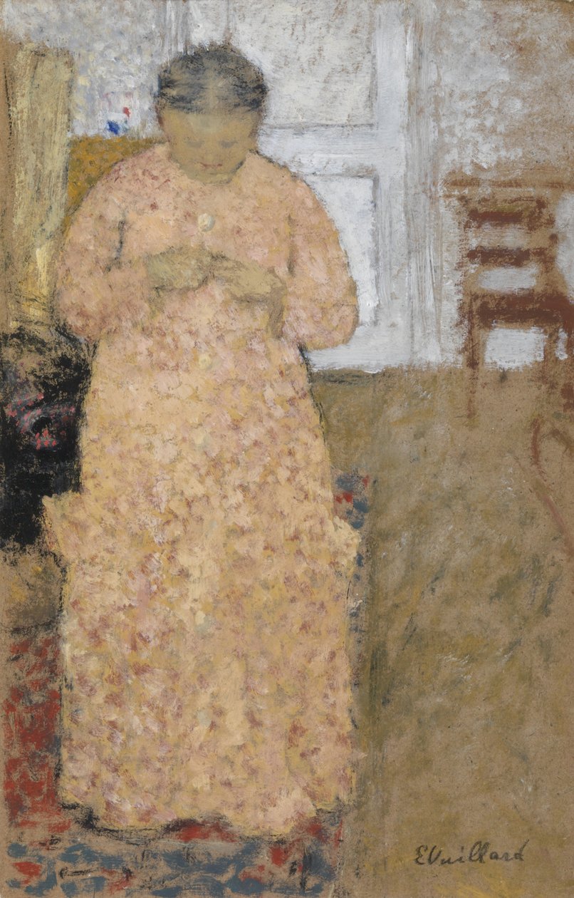 Pletení žena v růžových šatech od Edouard Vuillard
