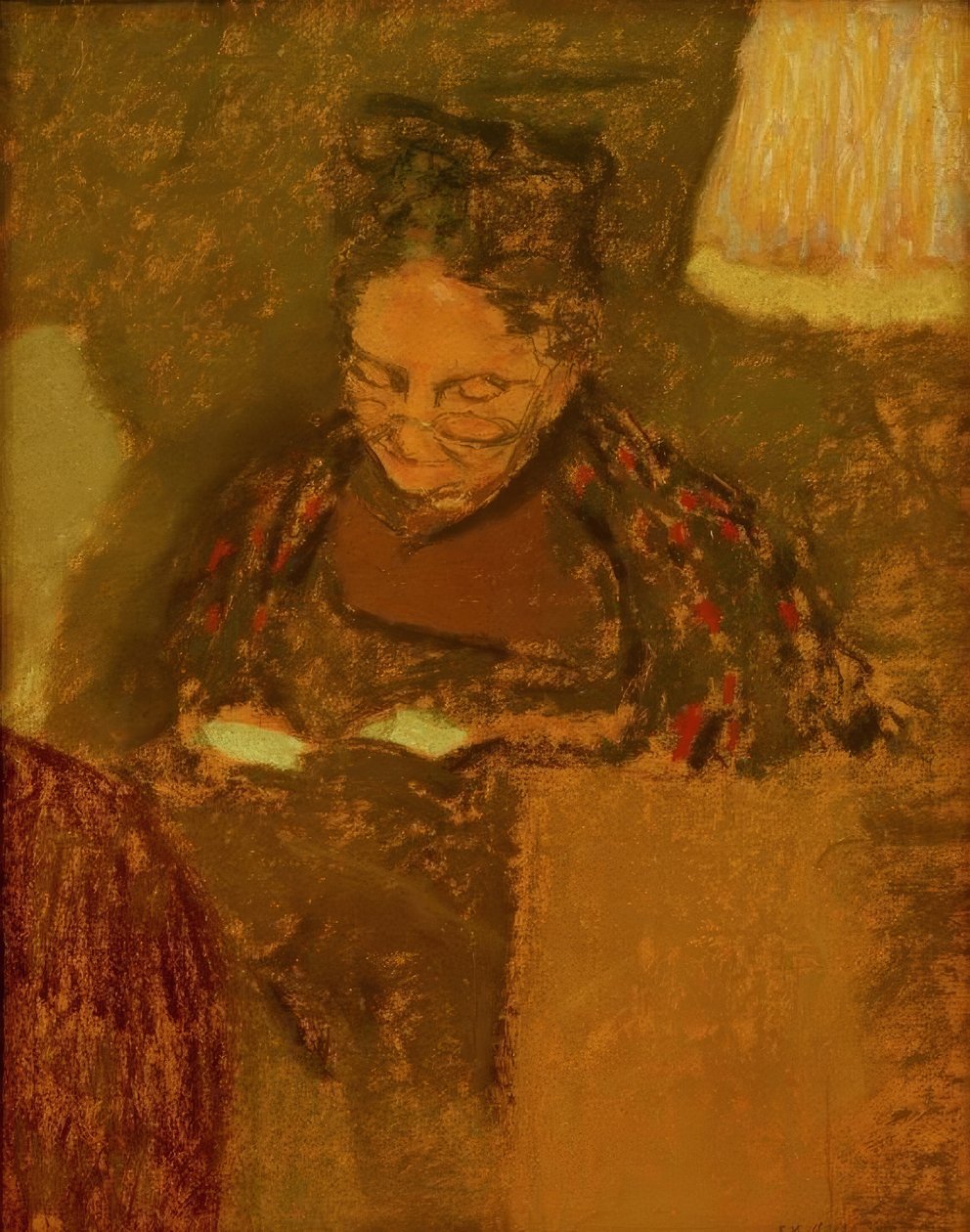 Madame Vuillard čte ve světle lampy od Edouard Vuillard