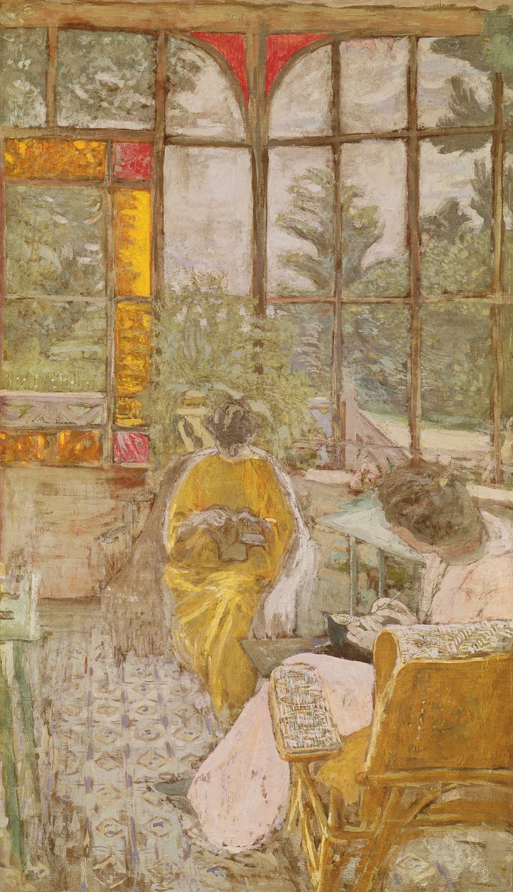 Dvě ženy vyšívající na verandě, 1913 (tempera na plátně) od Edouard Vuillard