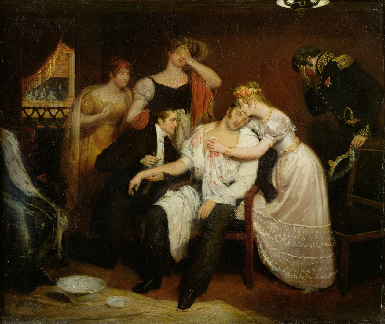 Charles-Ferdinand de France (1778-1820) ve své lóži v opeře na Rue de Richelieu poté, co byl pobodán Louisem Louvelem od Edouard (1799 1877) Cibot