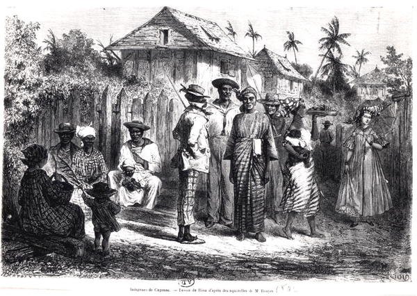 Rodáci z Cayenne, podle akvarelů M. Bouyera, ryl Antoine Valery Bertrand (nar. 1823) (rytina) (č/b foto) od Edouard (after) Riou