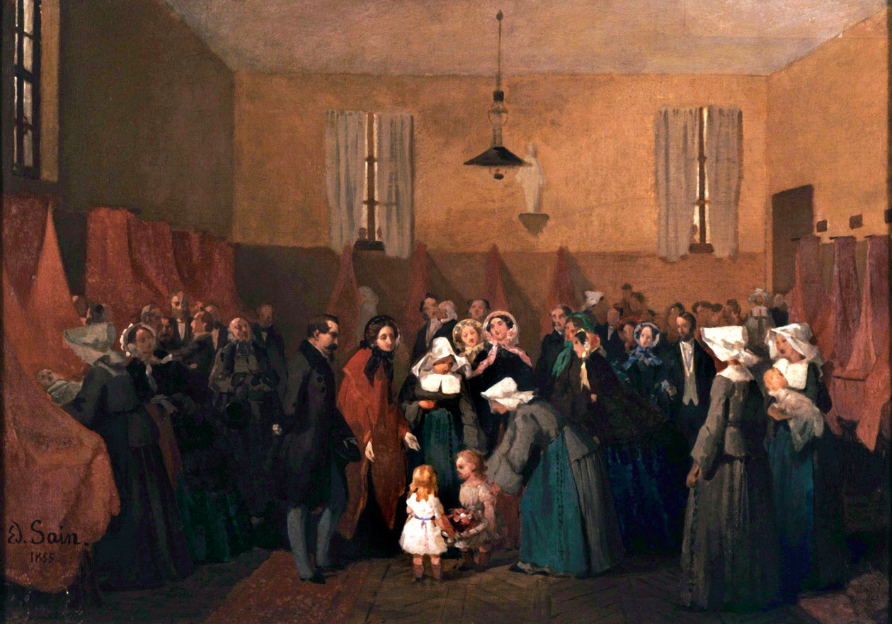 Návštěva Napoleona III. a Eugenie v jeslích sestry Rosalie od Edouard Alexandre Sain