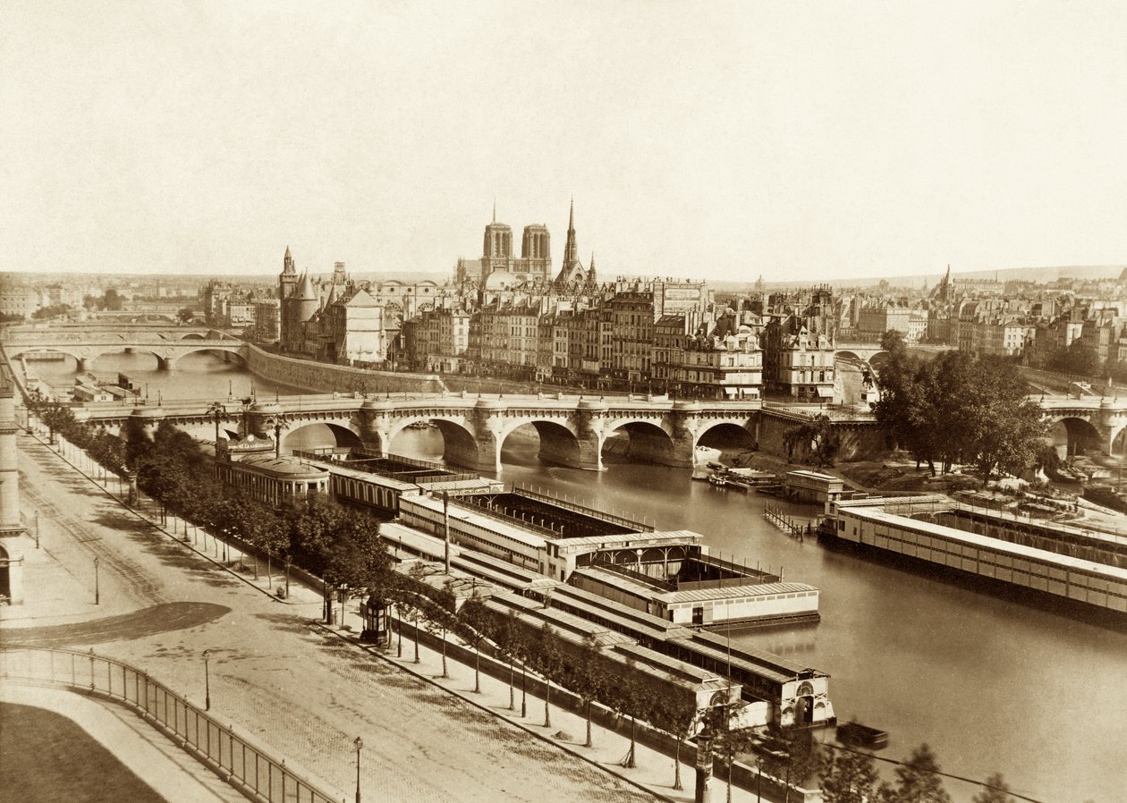 Seina s mosty, vzadu Notre-Dame de Paris od Édouard Baldus
