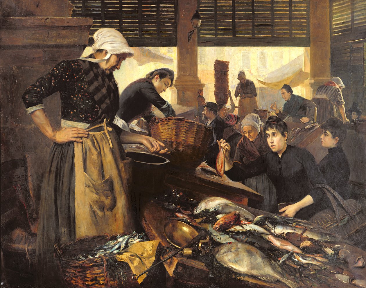 Rybí trh v Halle Delacroix, 1889 od Edouard Cremieux