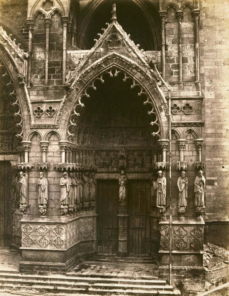 Dveře Panny Marie, katedrála v Amiens, kolem roku 1856 (tisk ze slaného papíru) od Edouard Denis Baldus