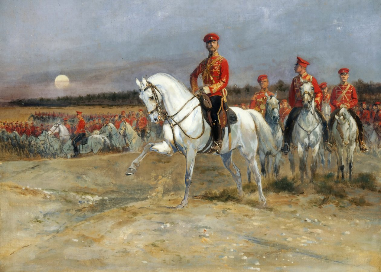 Carevich Nicholas Recenze vojsk od Jean Baptiste Edouard Detaille