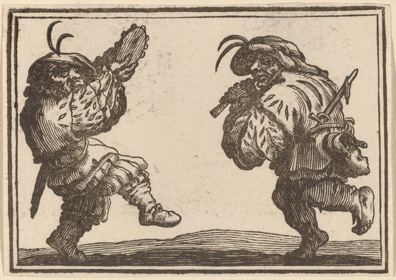 Tanečníci s flétnou a tamburínou od Edouard Eckman after Jacques Callot