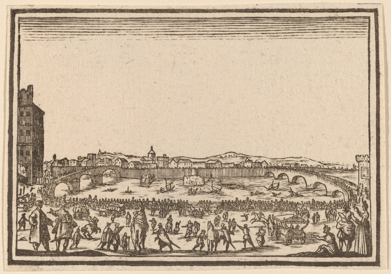 Ohňostroj na Arno, Florencie od Edouard Eckman after Jacques Callot