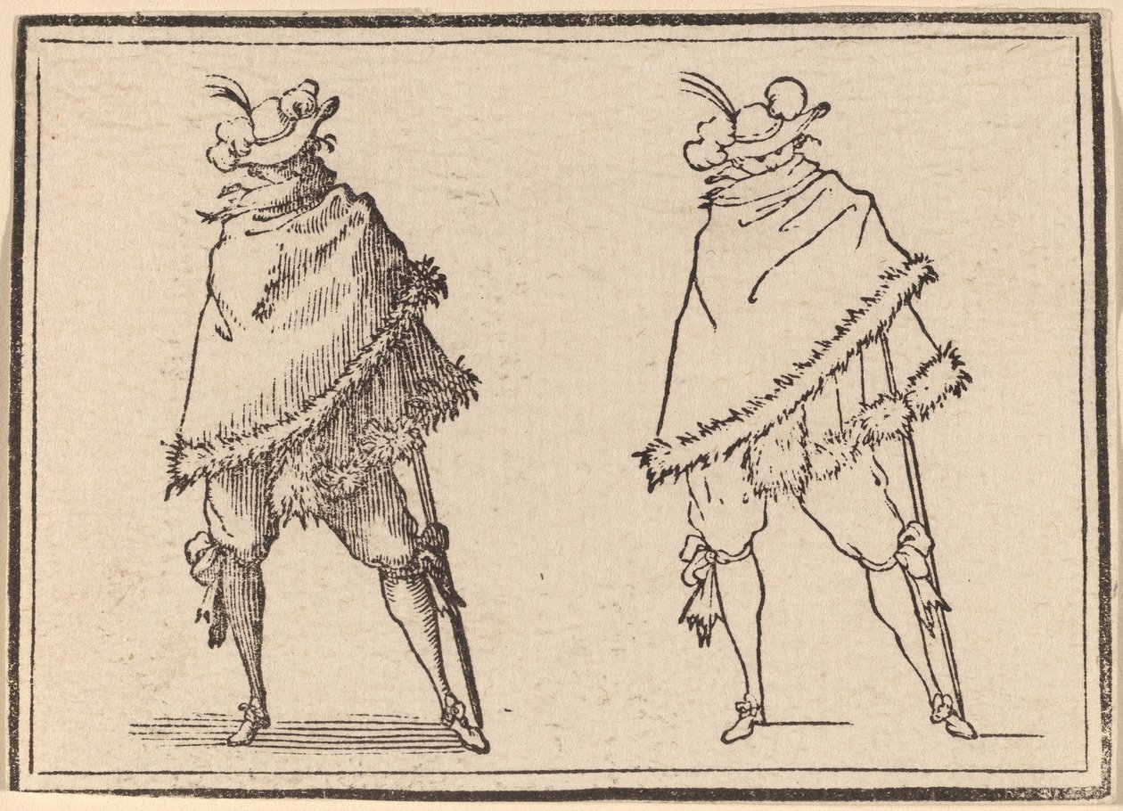 Gentleman zabalený do pláště od Edouard Eckman after Jacques Callot