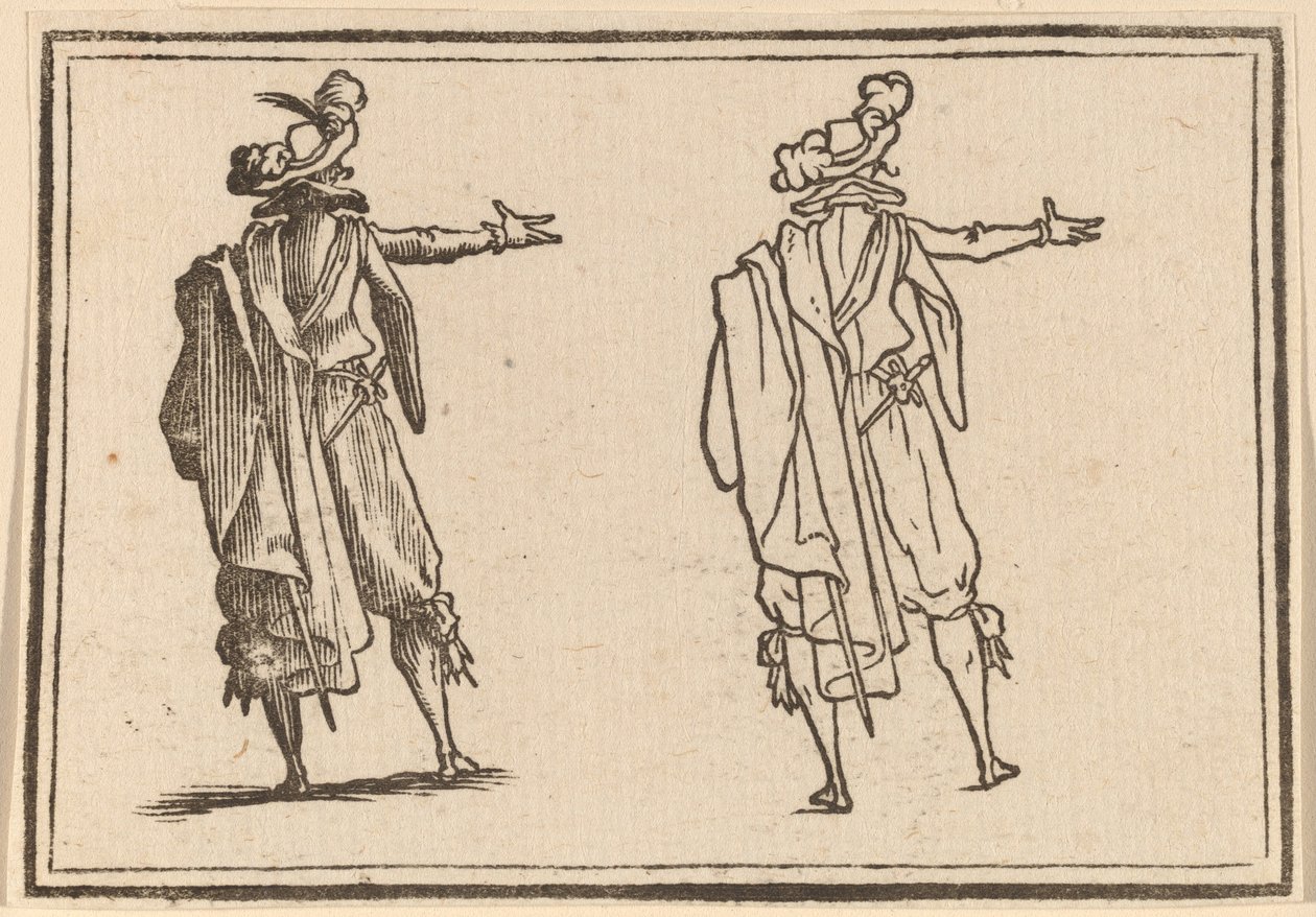 Muž viděný zezadu s nataženou pravou paží od Edouard Eckman after Jacques Callot