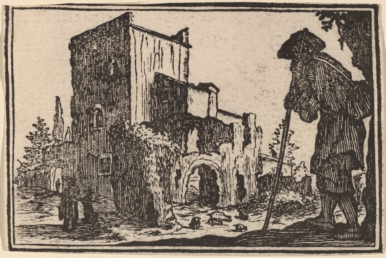 Pastýř a ruiny od Edouard Eckman after Jacques Callot