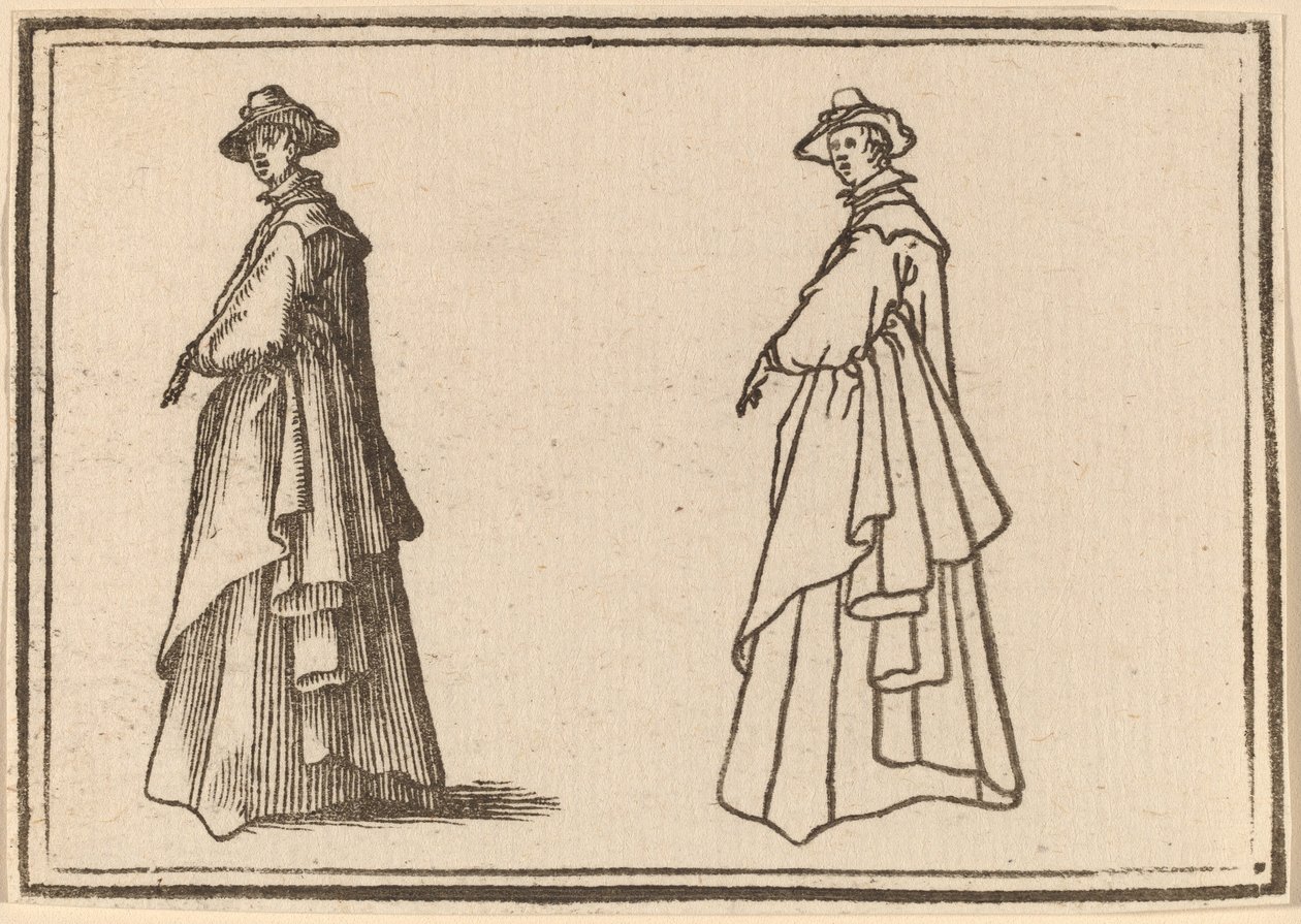 Stojící žena ve skvělém kabátě od Edouard Eckman after Jacques Callot