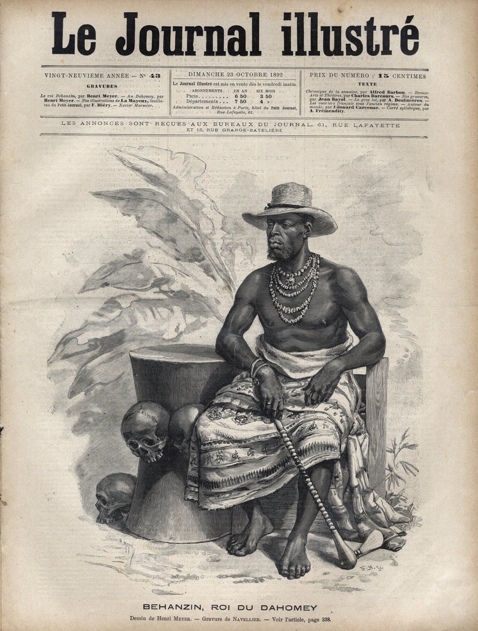 Portrét Behanzina (1844-1900), krále Dahomey (Benin) - rytina od Navelliera v „The Illustrous Diary““ z roku 1892 od Edouard Felicien Eugene Navellier