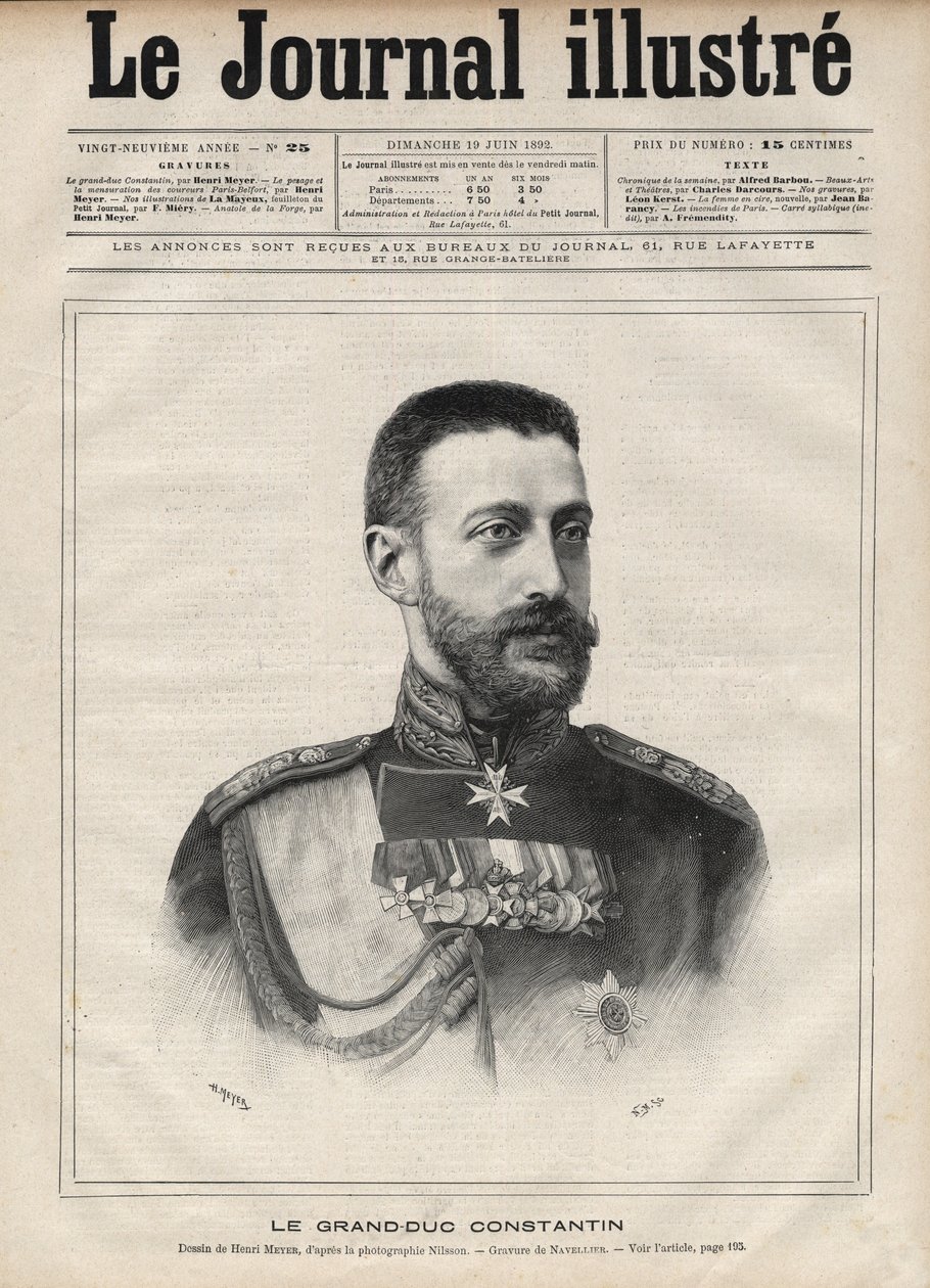 Portrét velkovévody Konstantina Nikolajeviče Ruska (velkovévoda Konstantina Nikolajeviče Ruska nebo Konstantin Nikolajevič Romanov od Edouard Felicien Eugene Navellier