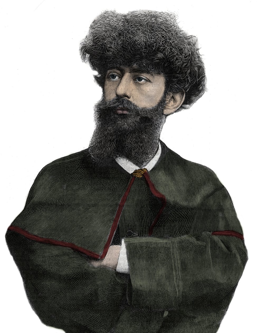 Sar Merodack Josephin Peladan, pseudonym Josephina Peladana (1858-1918), francouzský spisovatel a okultista - rytina Navellier v „The Illustrous Journal“ z roku 1892 od Edouard Felicien Eugene Navellier