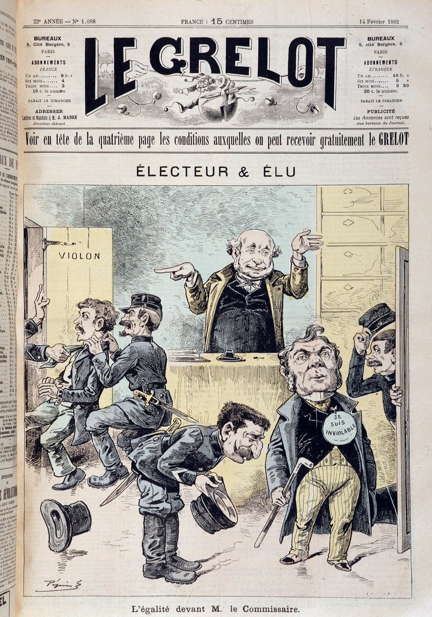 Karikatura o poslanecké imunitě – v „“Le Grelot““ ze 14.2.1892 od Edouard Guillaumin Pepin