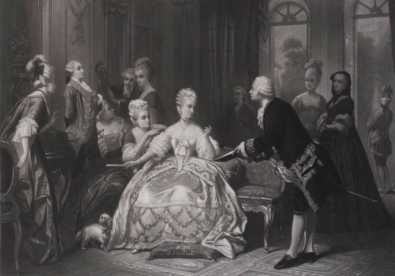 Christoph Willibald Gluck předá královně Marii Antoinettě partituru opery... v Trianonu. od Edouard Jean Conrad Hamman