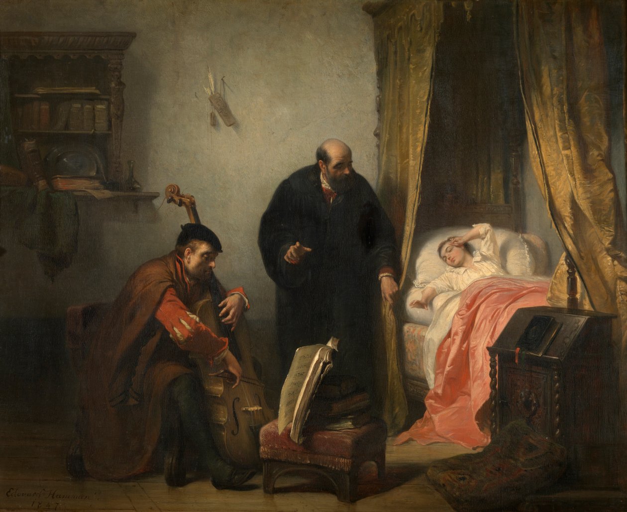 Probuzení Michela Montaigna (olej na panelu) od Edouard Jean Conrad Hamman