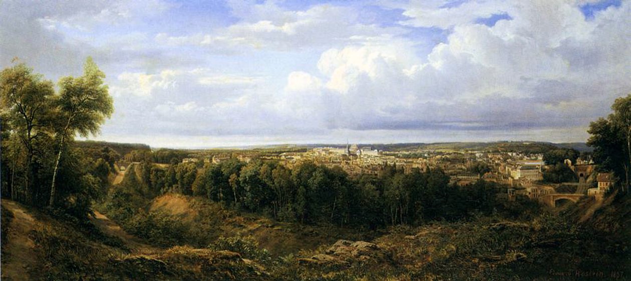 Pohled na město León, Španělsko, 1857 od Edouard Jean Marie Hostein
