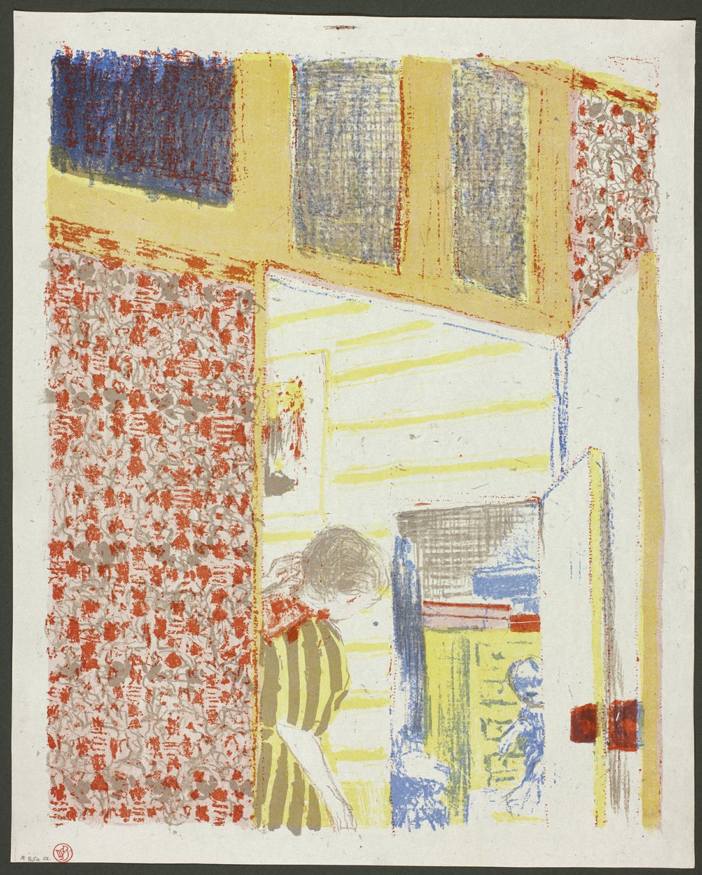 Interiér s růžovou tapetou III, deska sedm z knihy Krajiny a interiéry od Édouard Jean Vuillard