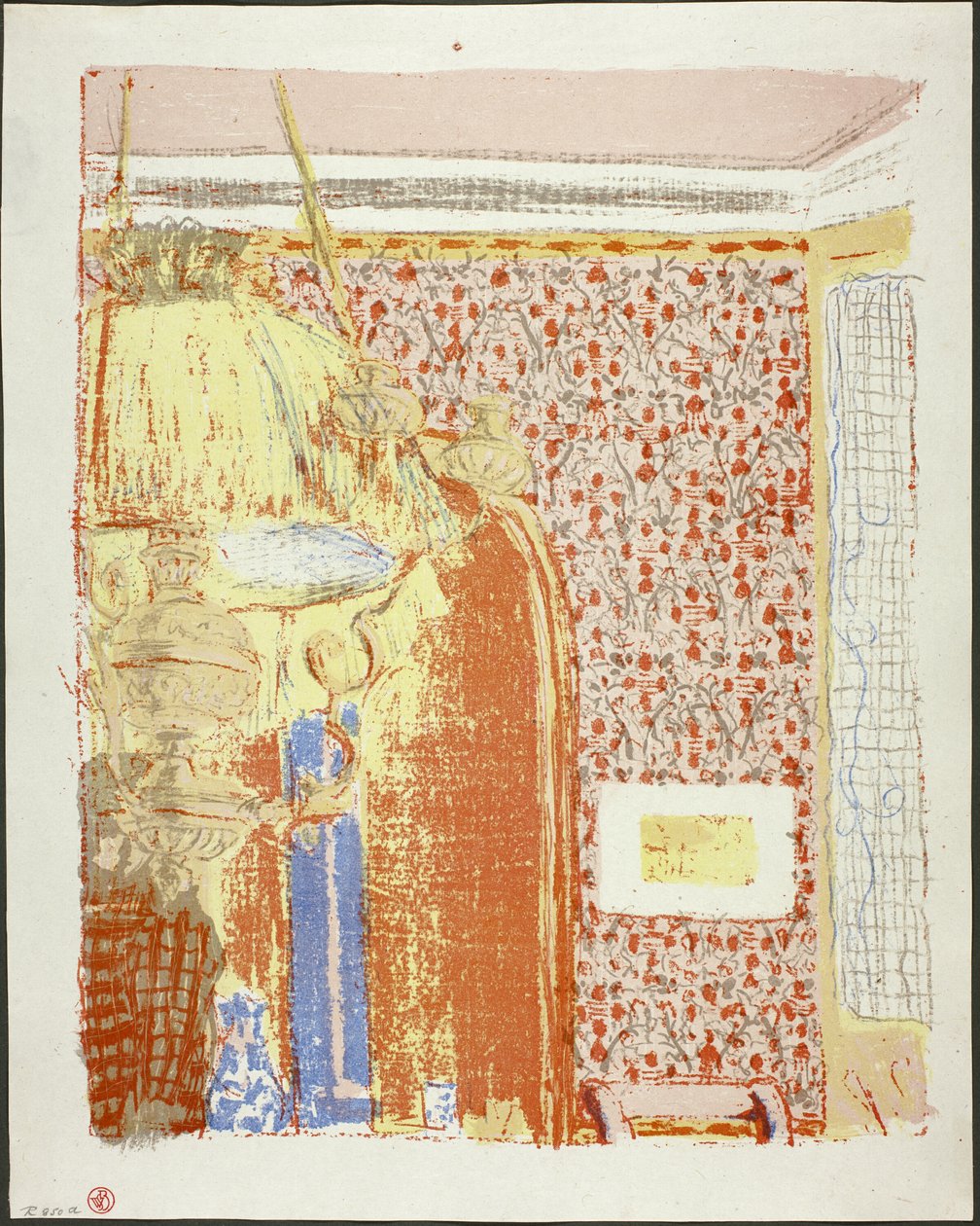 Interiér s růžovou tapetou II, šestý talíř z knihy Krajiny a interiéry od Édouard Jean Vuillard