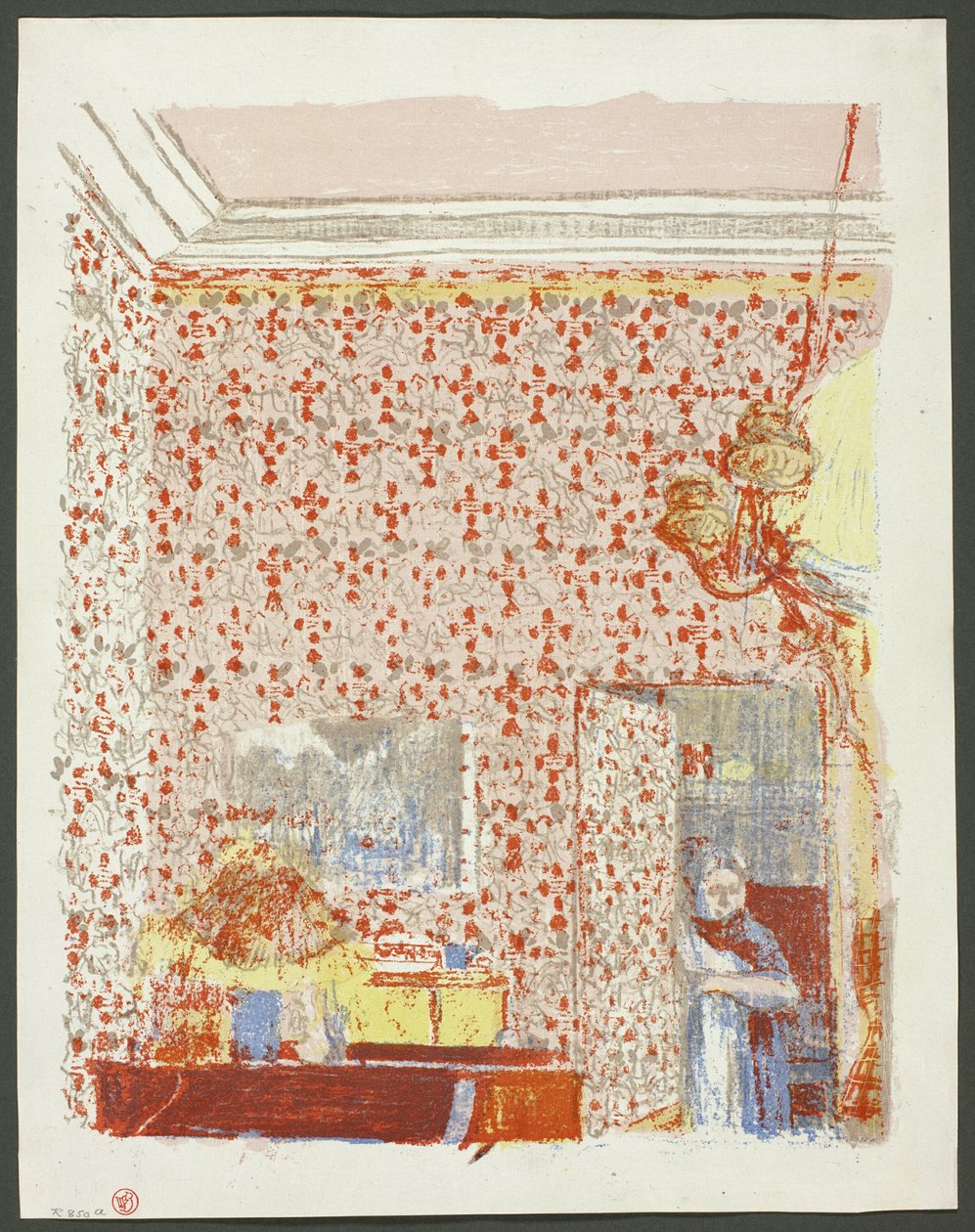 Interiér s růžovou tapetou I, pátý talíř z knihy Krajiny a interiéry od Édouard Jean Vuillard