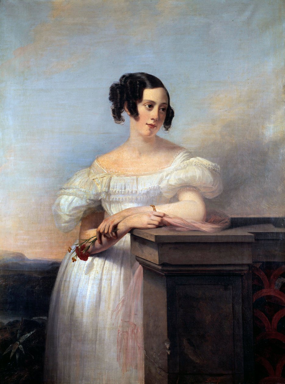 Portrét dívky s karafiátem od Edouarda Louise Dubufeho (1820-1883) Rouen z 19. století, Musee des Beaux Arts od Edouard Louis Dubufe