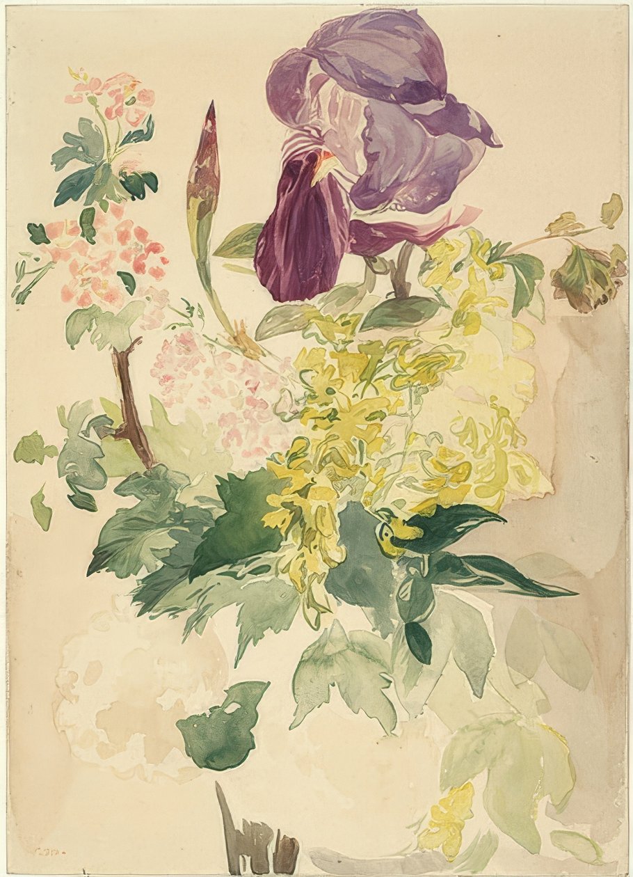 Květinový kus s kosatcem, laburnum a pelargónie. 1880 od Édouard Manet