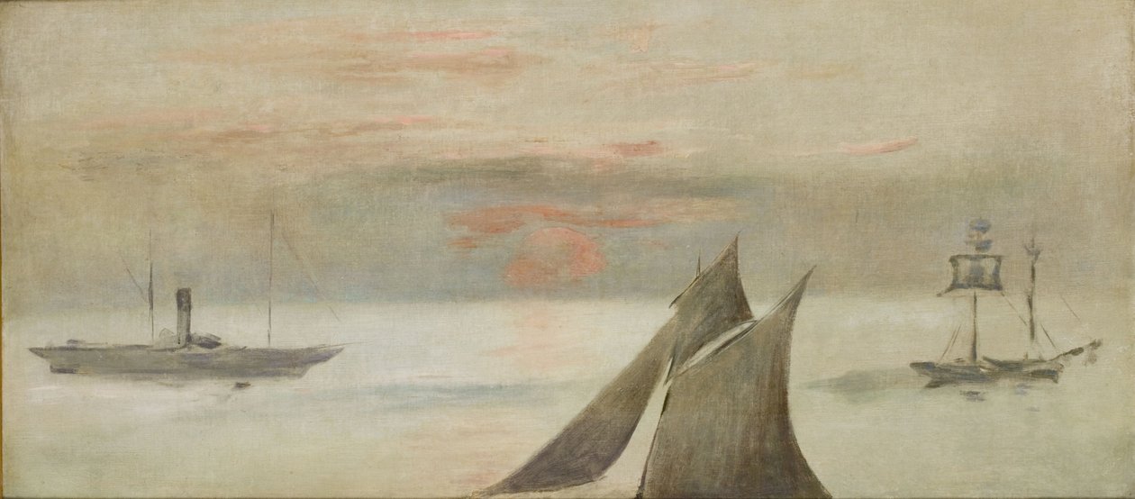 Lodě na moři, západ slunce od Édouard Manet