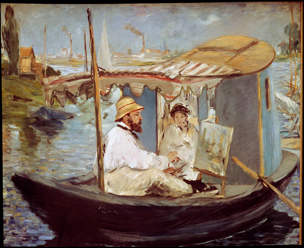Claude Monet maluje ve své studiové lodi od Édouard Manet