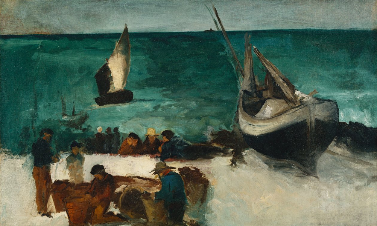 Rybářské lodě a rybáři; Námořnictvo v Bercku: Rybářské lodě a rybáři, 1873 od Édouard Manet